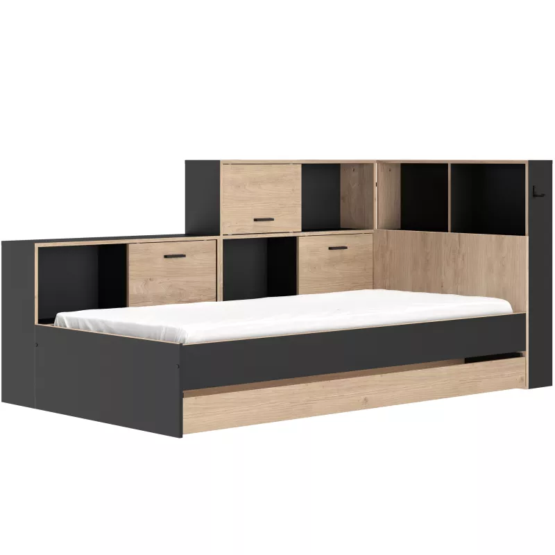 ERWAN│Lit enfant rangements│90x200 cm│Châtaignier naturel