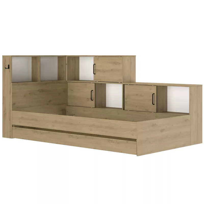 ERWAN│Lit enfant rangements│90x200 cm│Chêne artisan