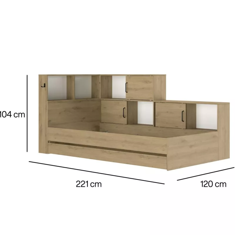 ERWAN│Lit enfant rangements│90x200 cm│Chêne artisan