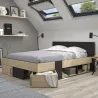 SWIVEL│Lit adultes rangements│140x190 cm│Châtaignier naturel-Noir