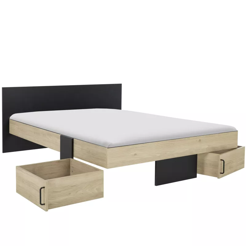 SWIVEL│Lit adultes rangements│140x190 cm│Châtaignier naturel-Noir