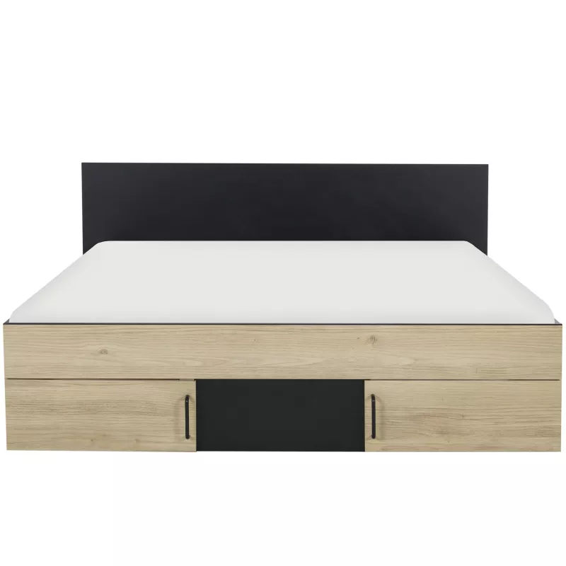 SWIVEL│Lit adultes rangements│160x200 cm│Châtaignier naturel-Noir