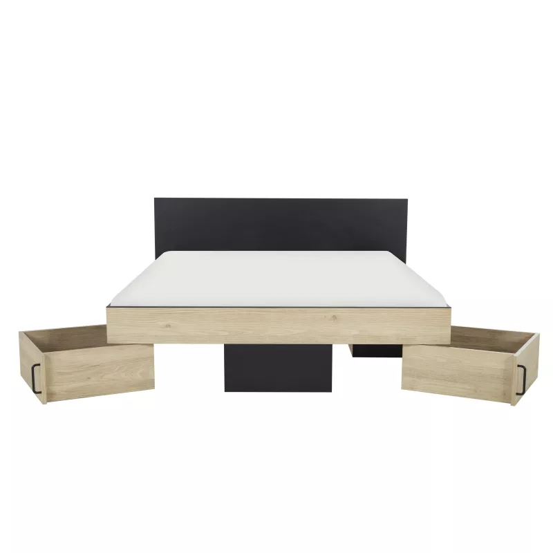 SWIVEL│Lit adultes rangements│160x200 cm│Châtaignier naturel-Noir