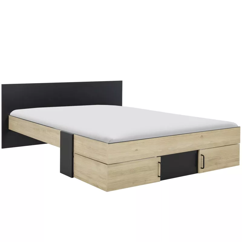 SWIVEL│Lit adultes rangements│160x200 cm│Châtaignier naturel-Noir