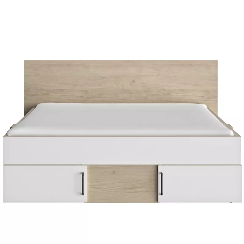 SWIVEL│Lit adultes rangements│140x200 cm│Châtaignier naturel-Blanc
