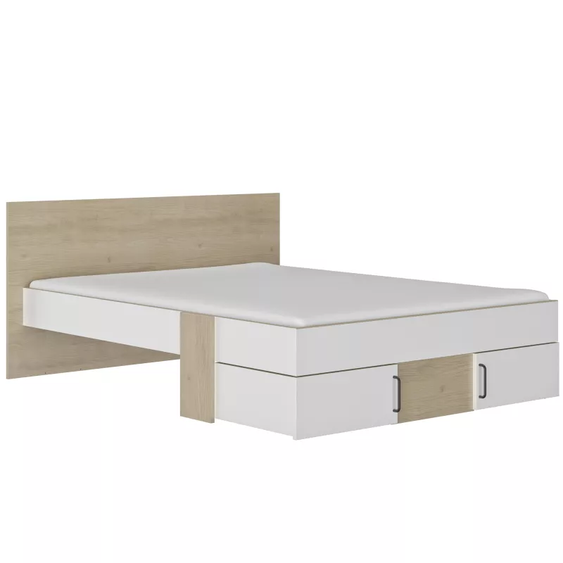 SWIVEL│Lit adultes rangements│140x200 cm│Châtaignier naturel-Blanc