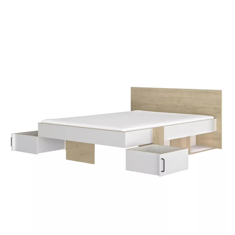 SWIVEL│Lit adultes rangements│140x200 cm│Châtaignier naturel-Blanc