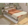 SOLEA│Lit adultes rangements│140x190 cm│Châtaignier naturel-Blanc