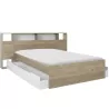 SOLEA│Lit adultes rangements│140x190 cm│Châtaignier naturel-Blanc