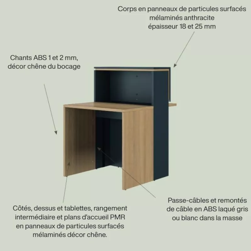 ZOOM│Banque Accueil droite L 120cm - LED│Chêne du bocage