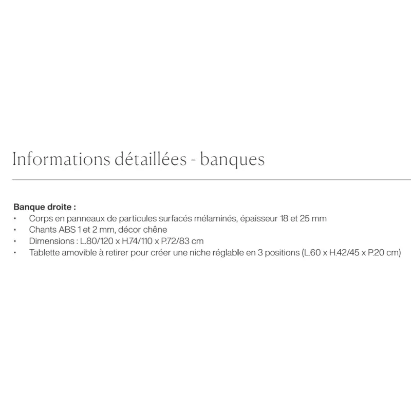 SUNDAY│Banque Accueil droite L 80cm│Chêne clair-Blanc