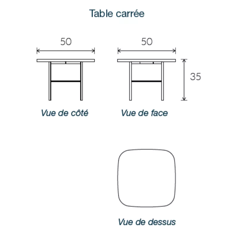 MARGOT│Table carrée L 50 x H 35 cm│2 coloris de plateaux/pieds disponibles