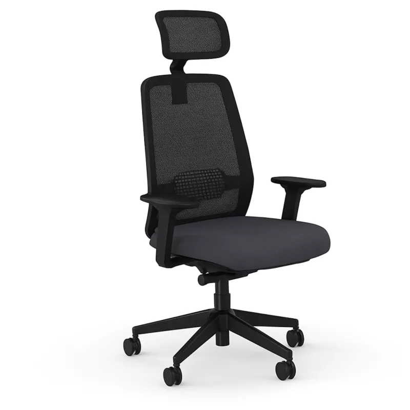 GABIN | Fauteuil de travail avec têtière | Synchrone ergonomique-accoudoirs 4D
